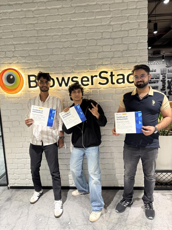 Team with certificates at BrowserStack office